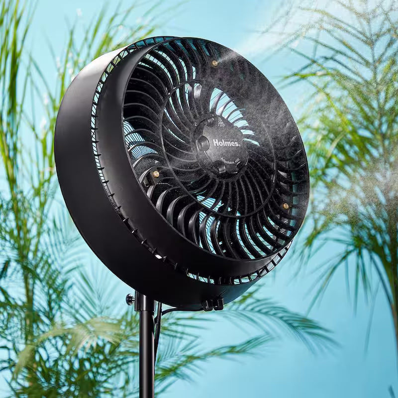 16 in. Oscillating Misting Stand Fan Black 3 Speed with Adjustable Height Y819176
