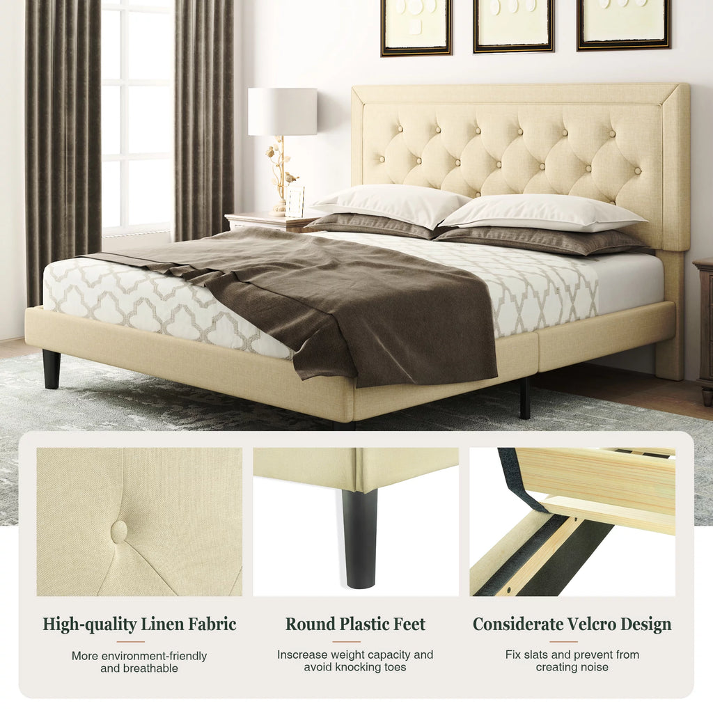Queen Size Upholstered Platform Bed Frame U6542