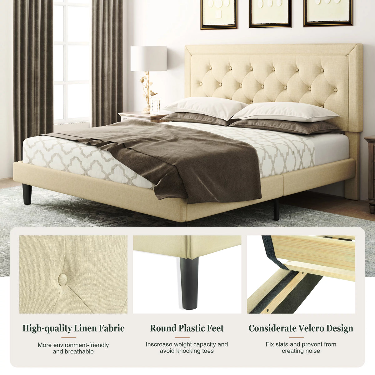 Queen Size Upholstered Platform Bed Frame U6542