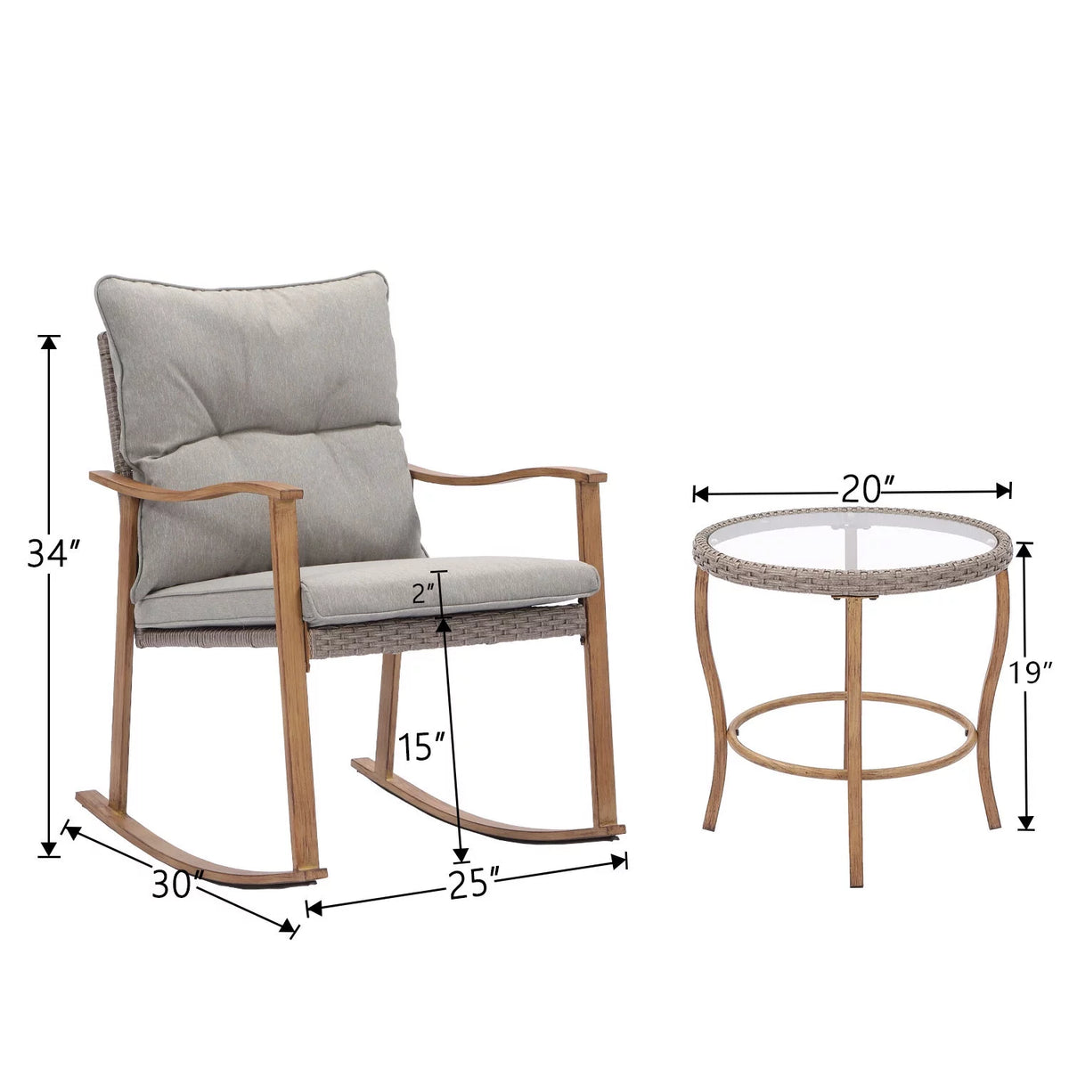 3 Piece Metal Bistro Set with Gray Cushions J854