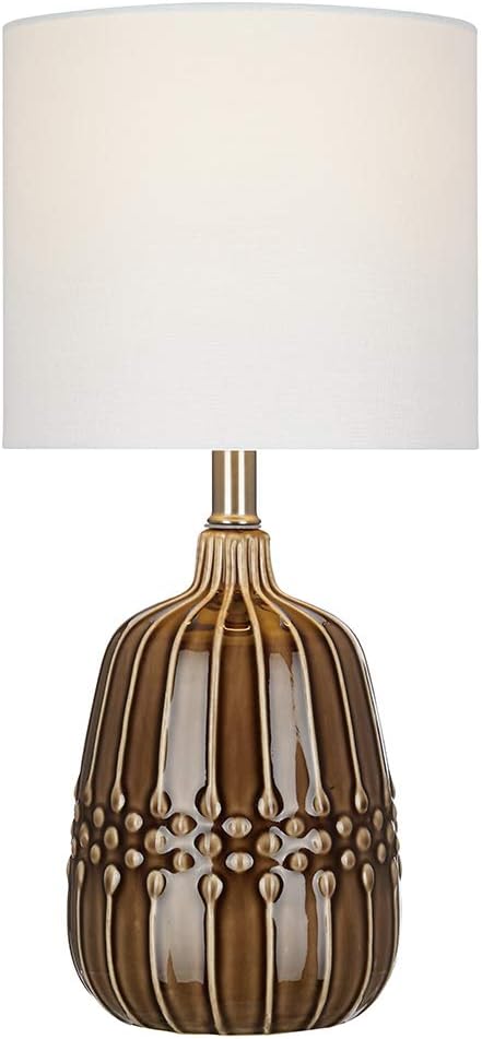 Textured Ceramic Accent Table Lamp with Linen Shade W2779