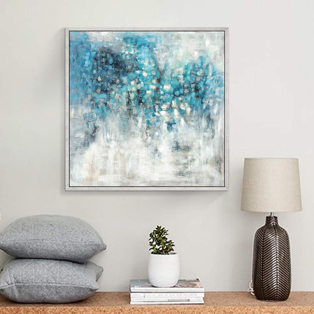 Blue Modern Hand Painted Framed Painting A2577
