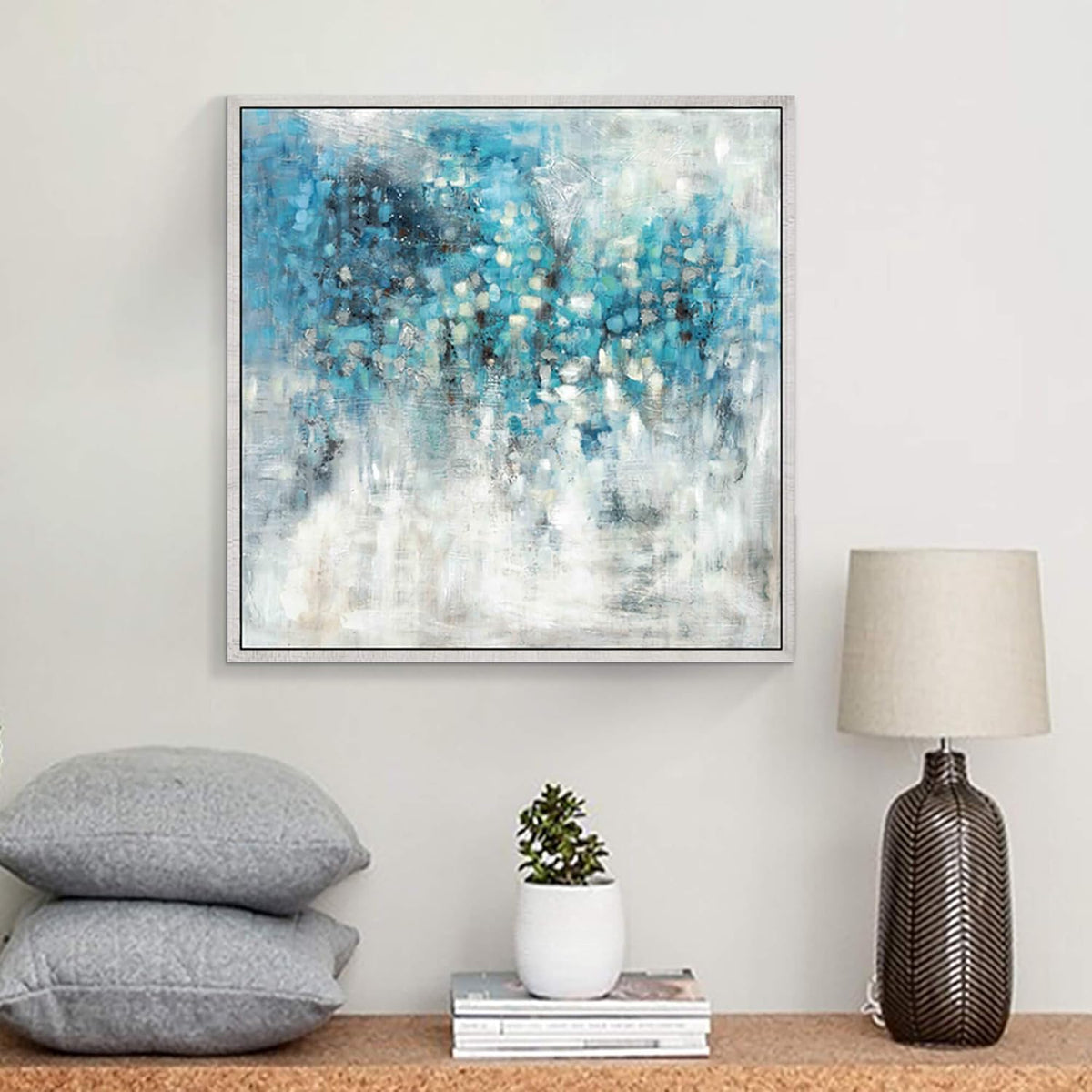 Blue Modern Hand Painted Framed Painting A2577