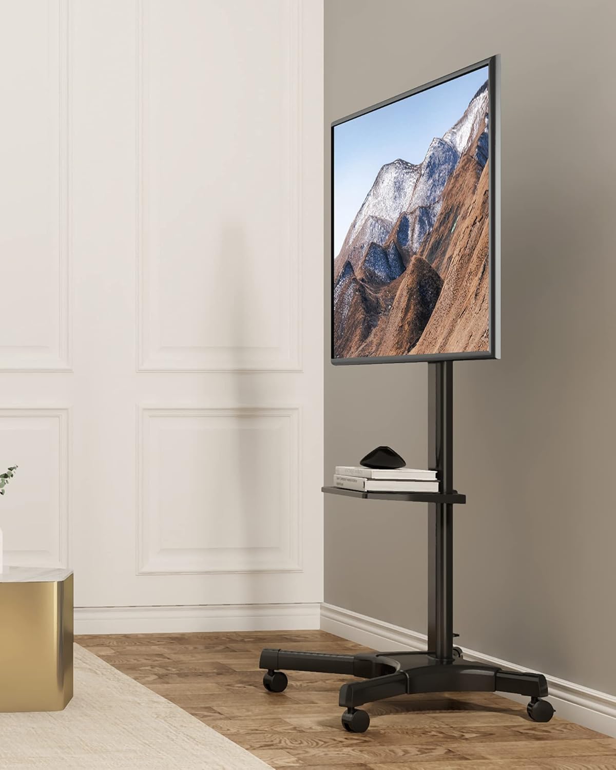 Black Mobile TV Stand for 32 to 70 Inch TVs with Adjustable Shelf S660784