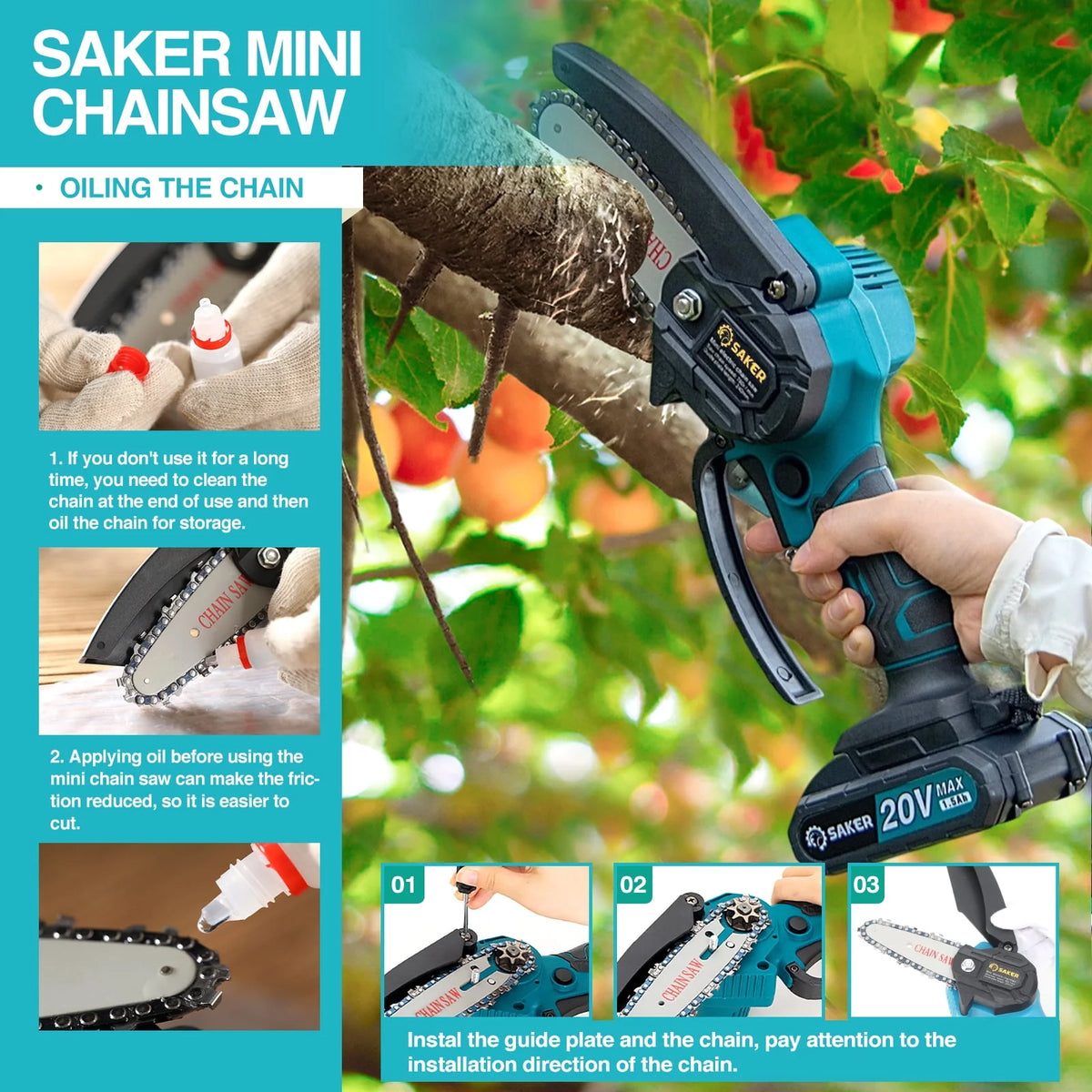 4 Inch Mini Cordless Electric Chainsaw with 2 Batteries B7627