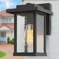 1-Light Textured Black Outdoor Wall Lantern Sconce with Water Glass Shade C6545
