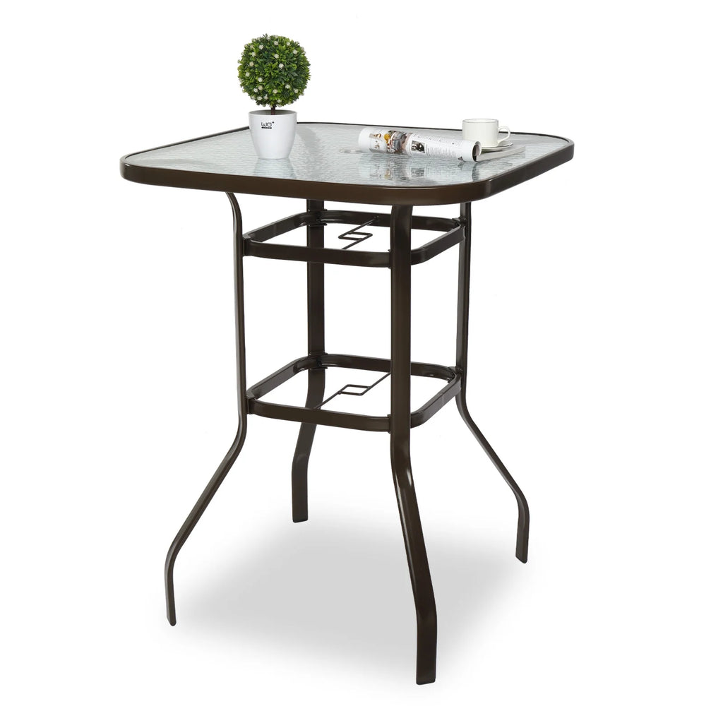 31 Inch Square Outdoor Bar Height Bistro Table with Tempered Glass Tabletop T2705
