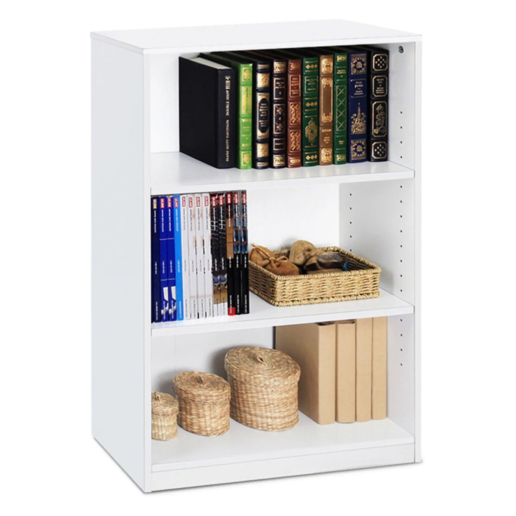 3-Tier Adjustable Shelf White Wood Bookcase Q16649