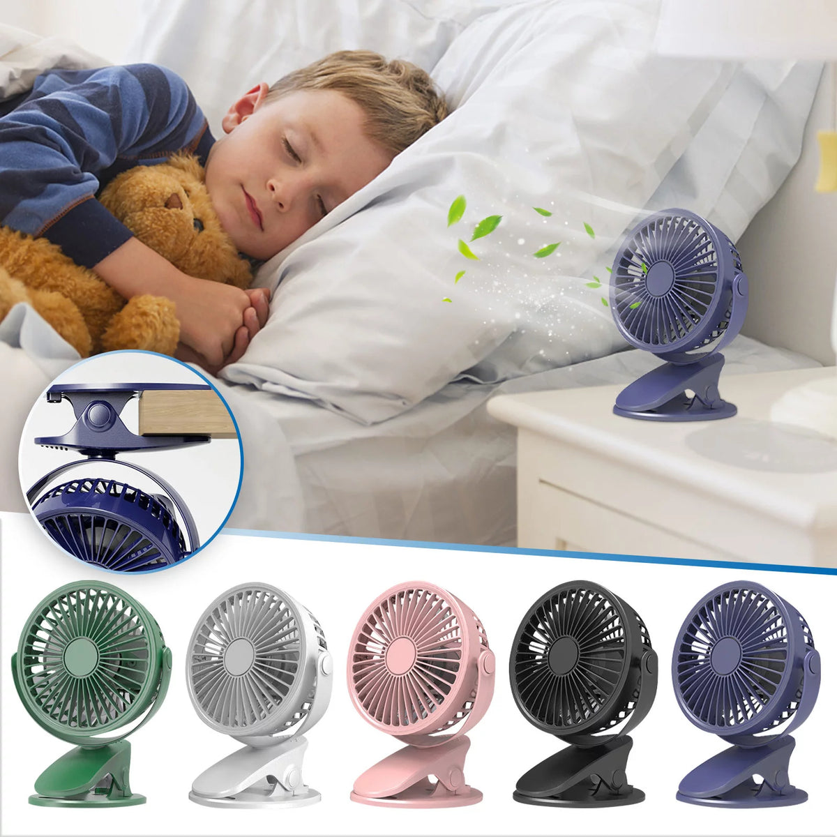Portable Clip on Fan, 3 Speeds USB Plug in O8526