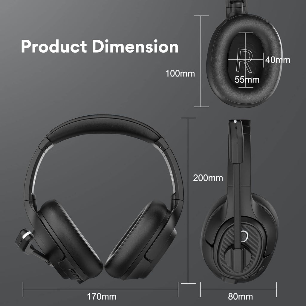 Bluetooth Headsets with Microphone & USB Dongle, 30 Hours Talk Time, Over-Ear Wireless Headphone J97821