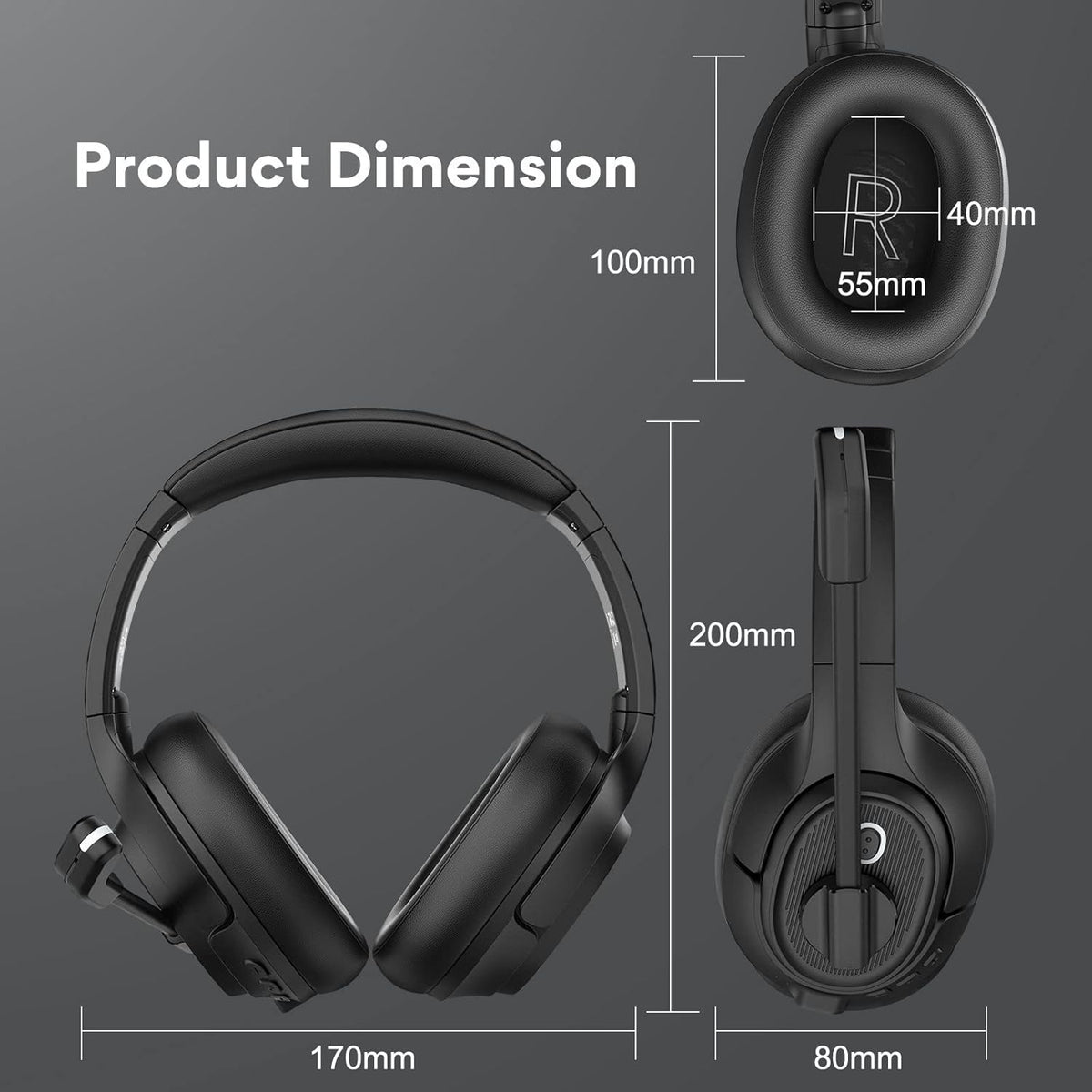 Bluetooth Headsets with Microphone & USB Dongle, 30 Hours Talk Time, Over-Ear Wireless Headphone J97821