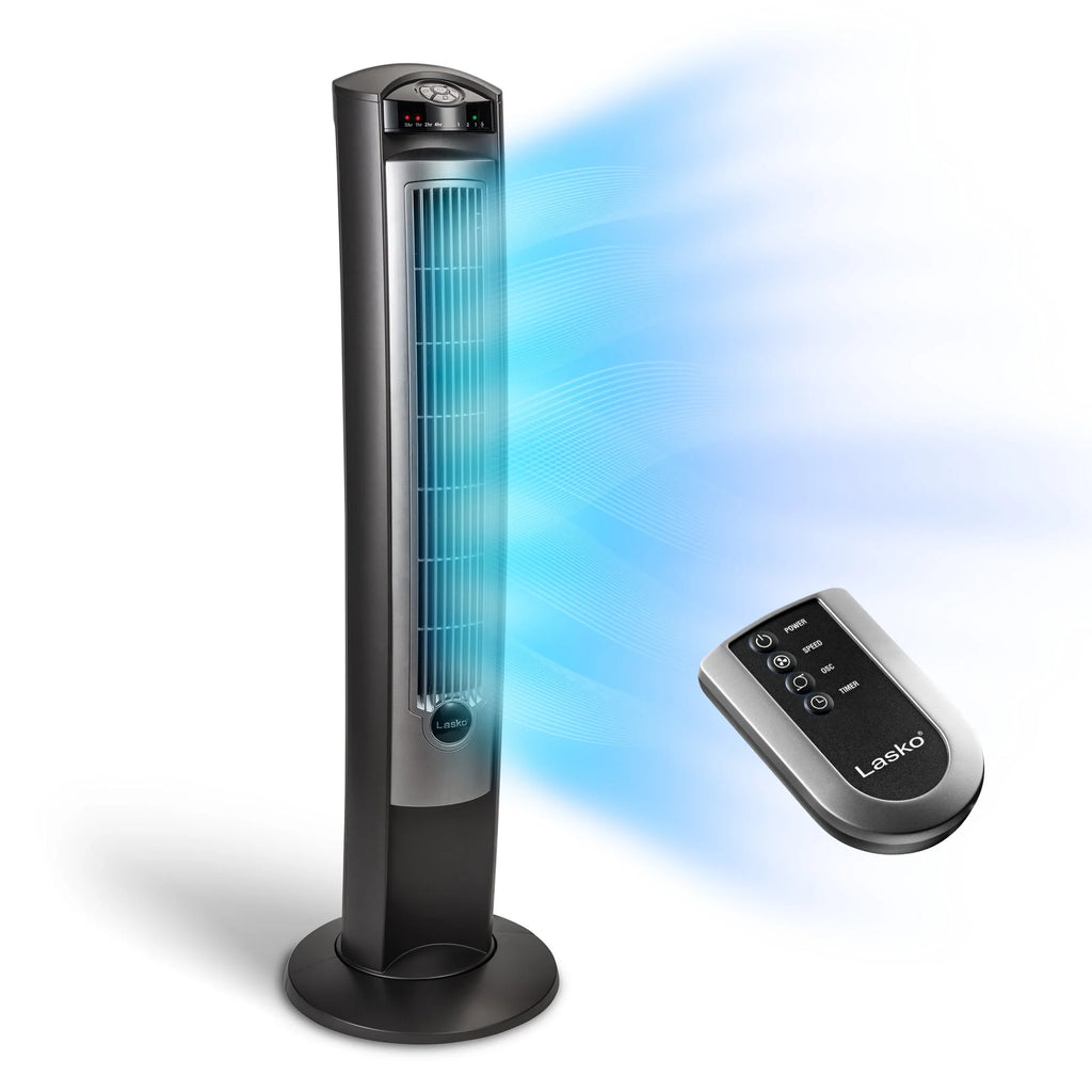 42 Tower Fan with Remote, Gray/Brown Y249409