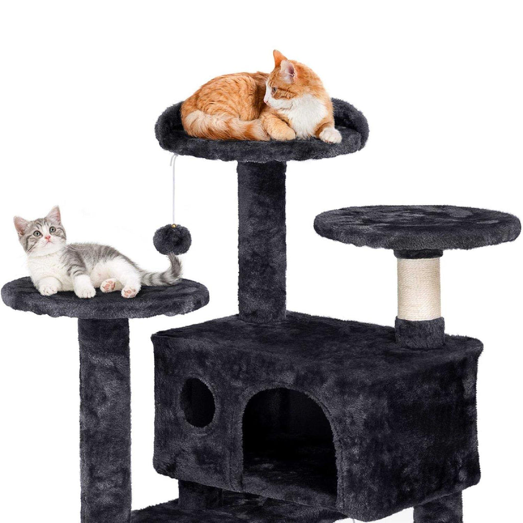 Black Plush Cat Tree with 2 Condos U16350