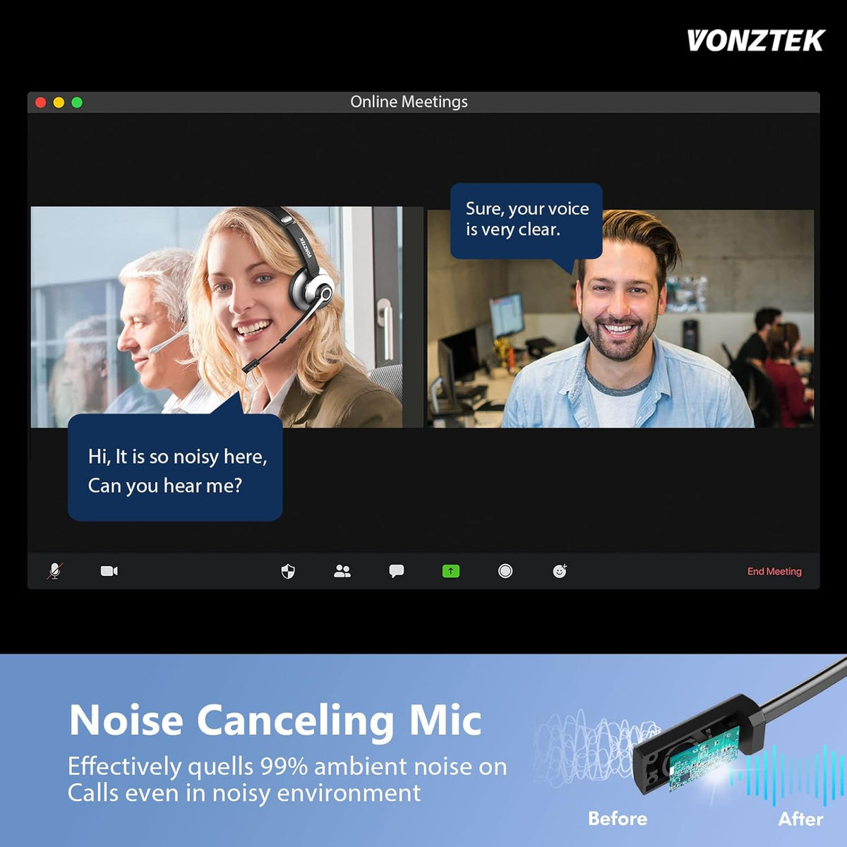 Bluetooth Headset with Microphone, Wireless On Ear Headphones V4103