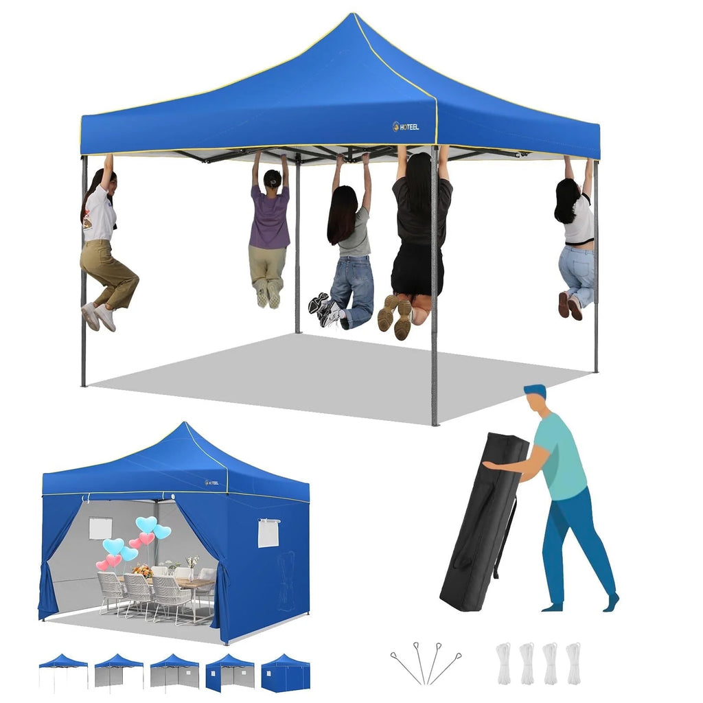10x15 Heavy Duty Pop up Canopy Tent with 4 Sidewalls and Roller Bag, Black D234595