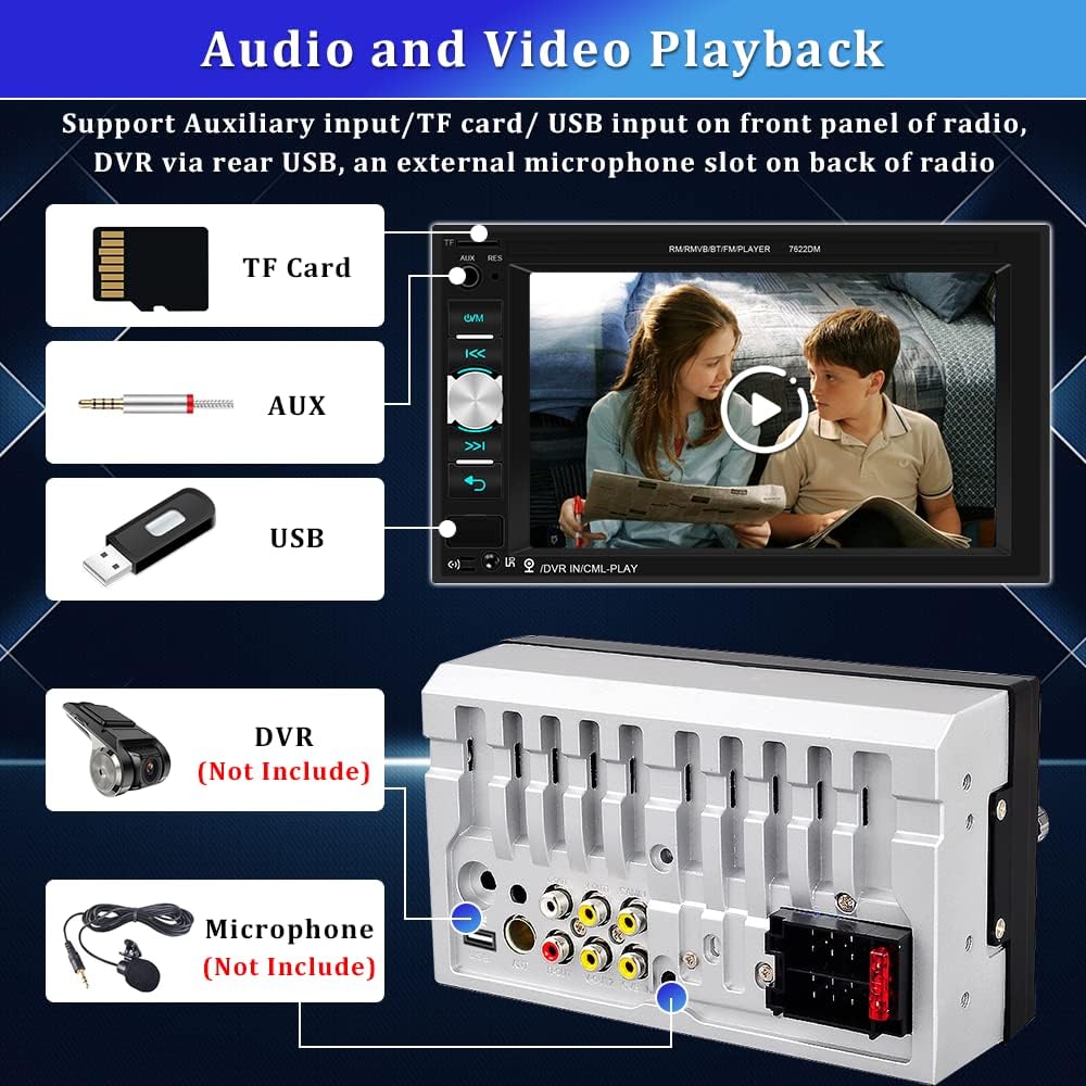 Double Din Bluetooth Car Stereo 6.2 Inch Touch Screen MP5 Player with Backup Camera C1365