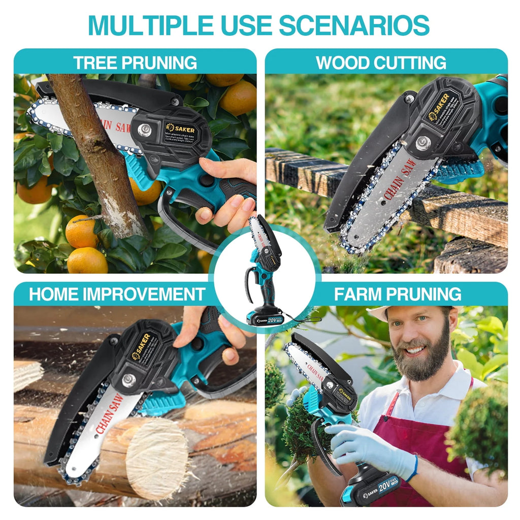 4 Inch Mini Cordless Electric Chainsaw with 2 Batteries B7627