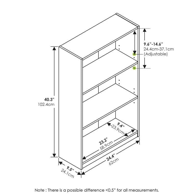 3-Tier Adjustable Shelf White Wood Bookcase Q16649
