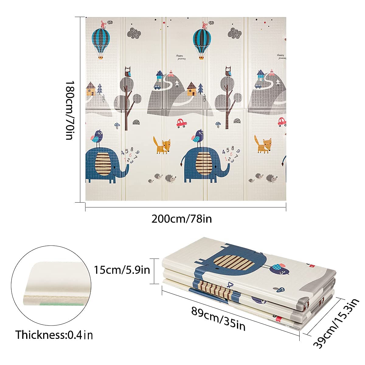 Extra Large Waterproof Foldable Baby Play Mat with Carry Bag W6470