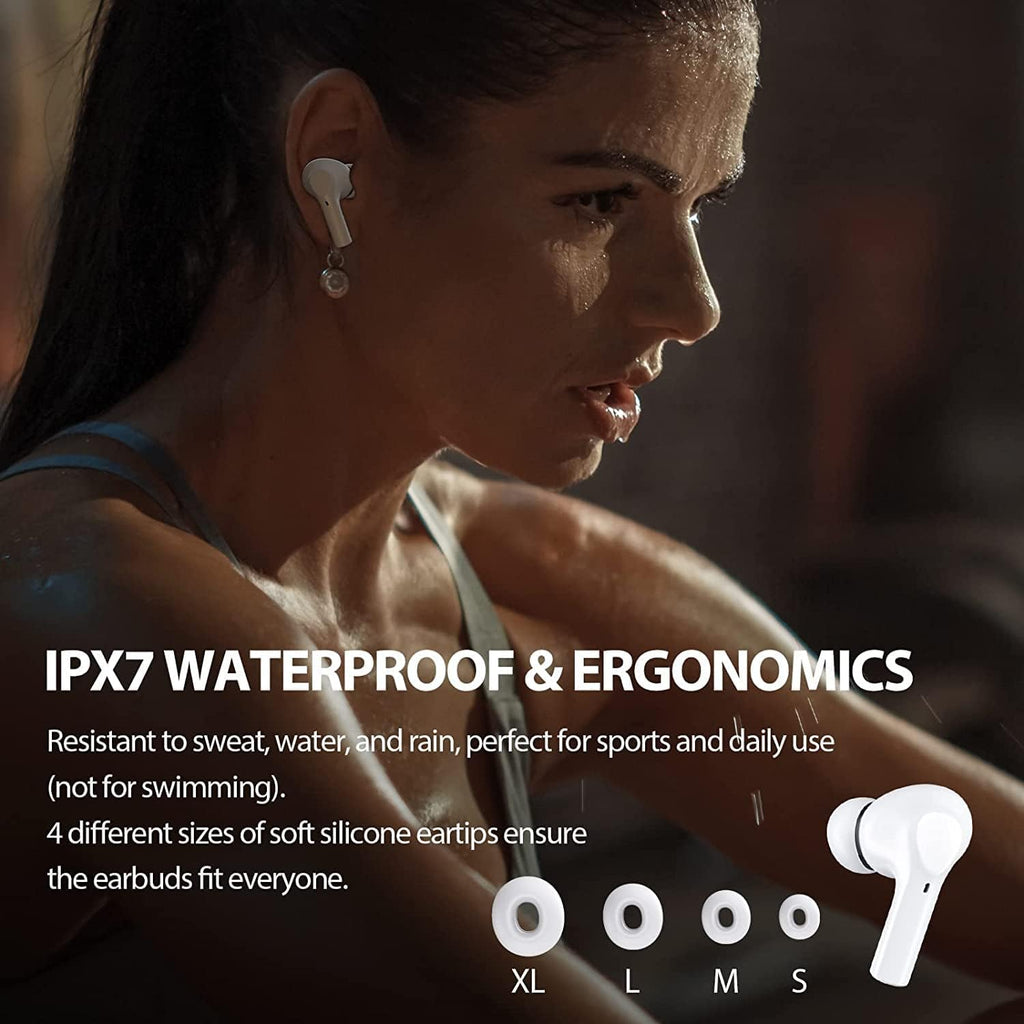 Wireless Bluetooth Earbuds Noise Cancelling IPX7 Waterproof with Microphone White Pack of 2 U22992