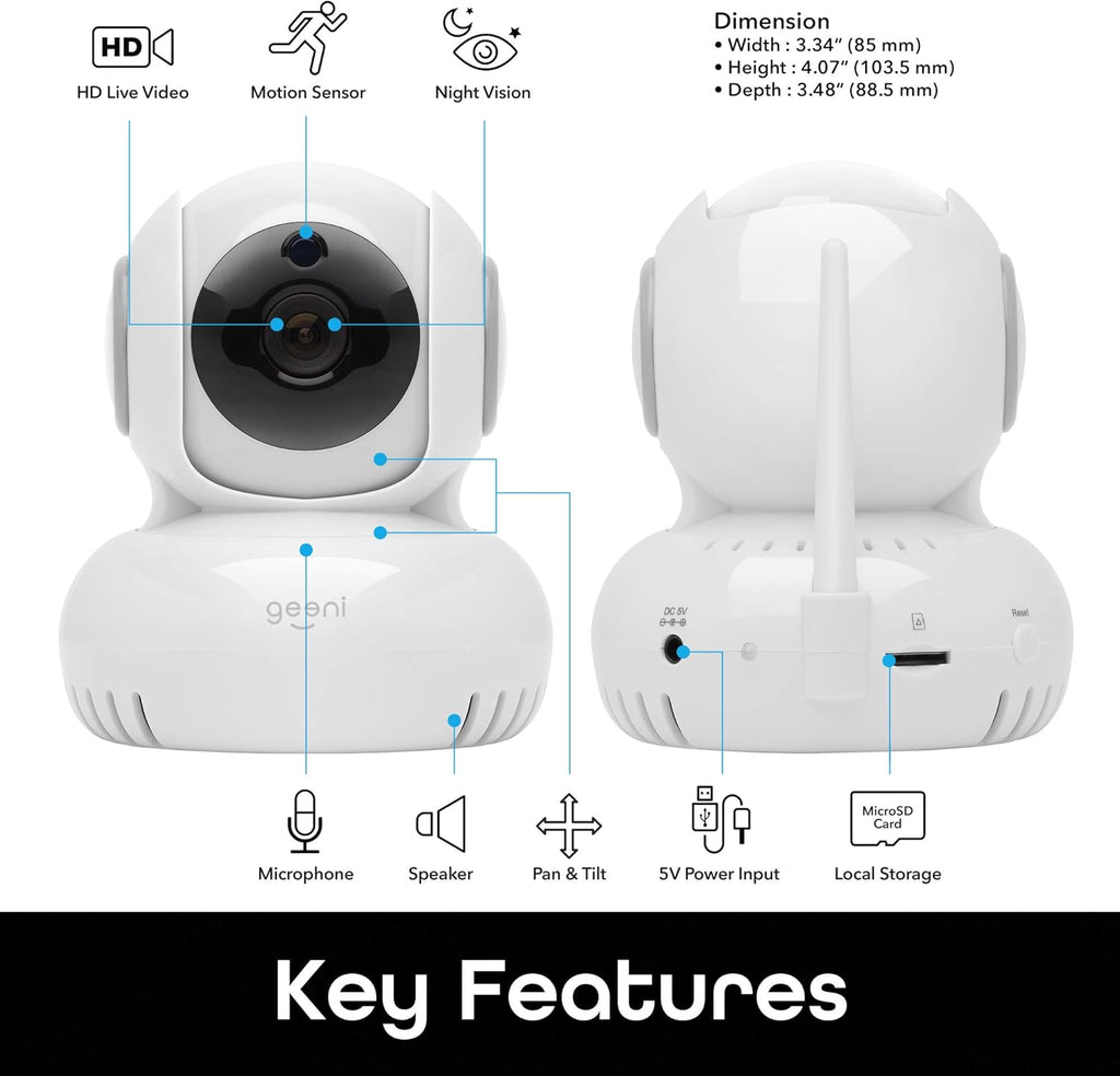 720p Wireless Indoor Surveillance Camera with Pan/Tilt/Zoom, Night Vision and Motion Alerts, White G2784