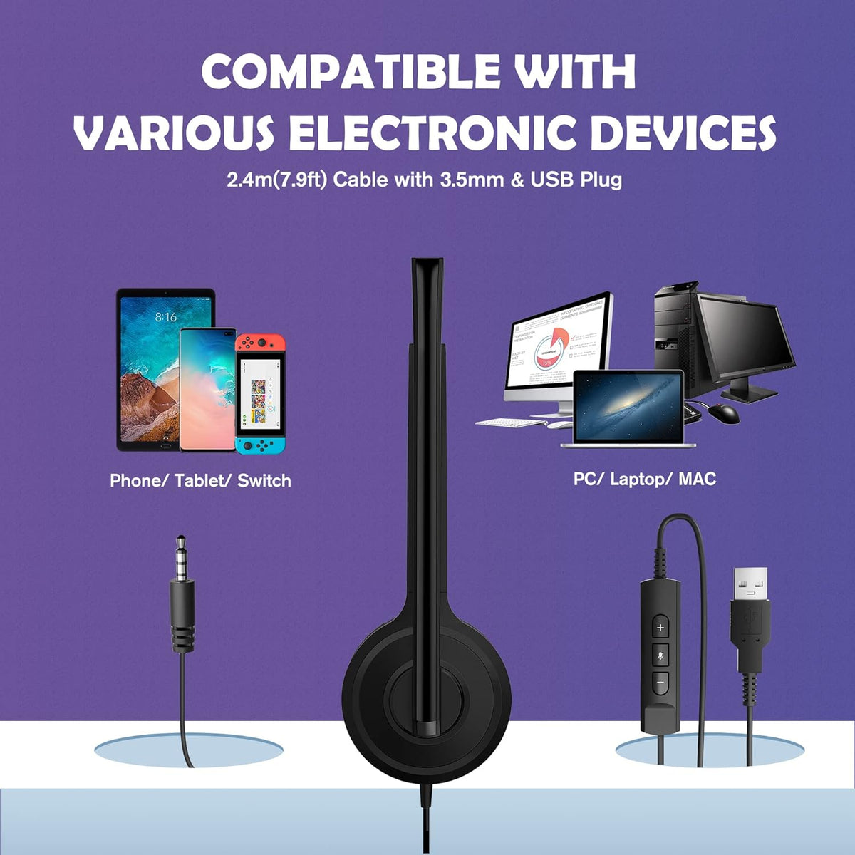 USB Headset with Noise Cancelling Microphone and in-Line Control G984