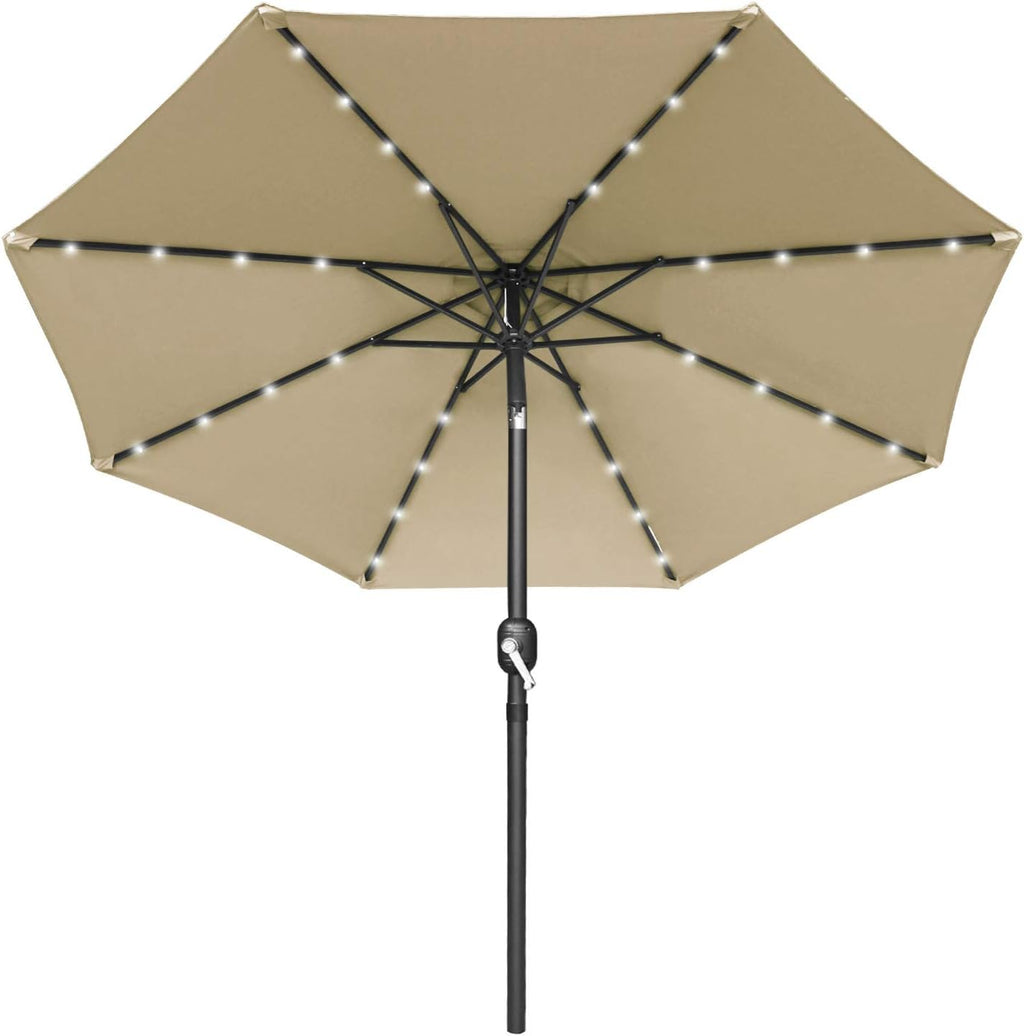 7.5ft Khaki Patio Umbrella with 32 Solar LED Lights V77839