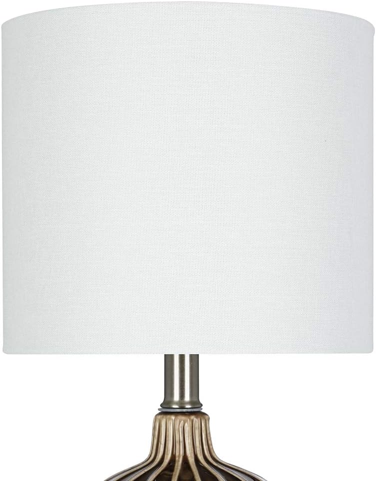 Textured Ceramic Accent Table Lamp with Linen Shade W2779