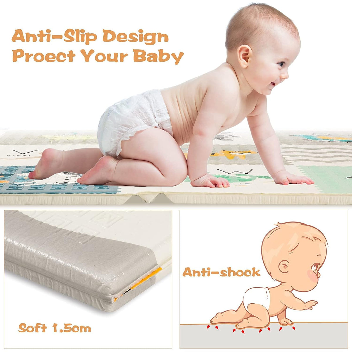 Extra Large Waterproof Foldable Baby Play Mat with Carry Bag W6470