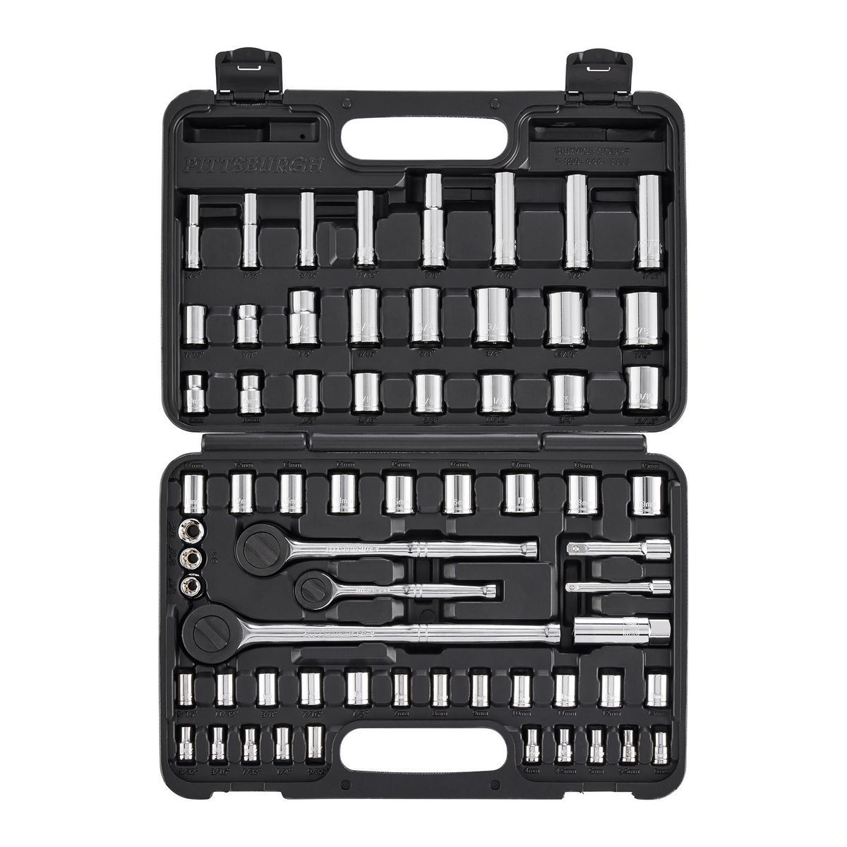 1/4 in., 3/8 in., and 1/2 in. Drive SAE and Metric Socket Set, 64-Piece V605079