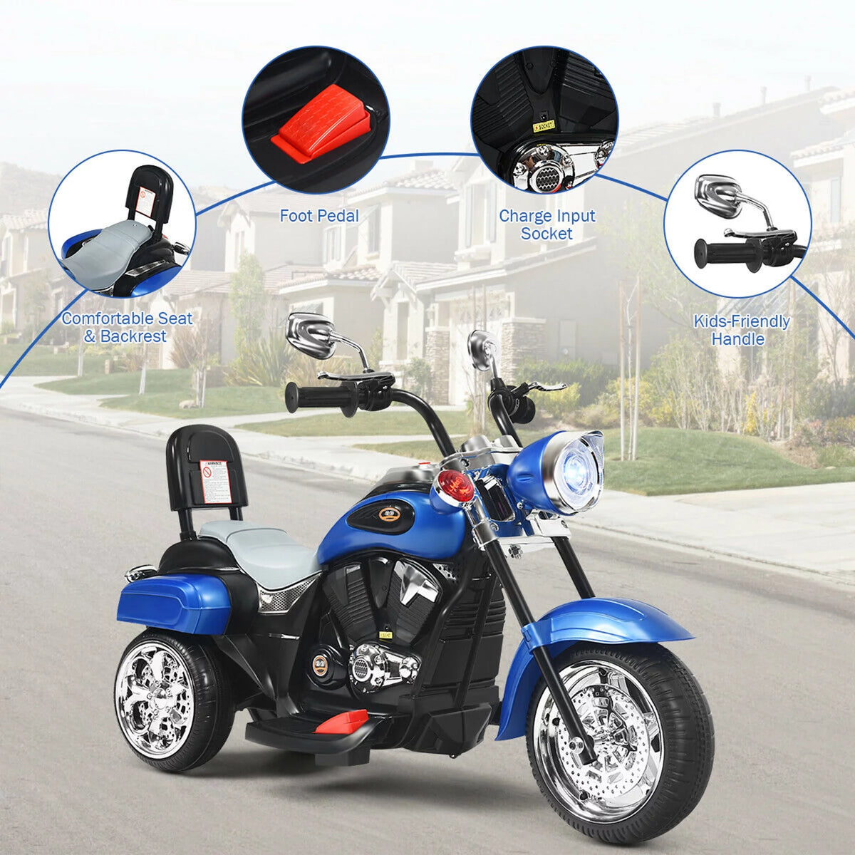 6V Kids Ride On Motorcycle 3 Wheel Trike with Headlight White P287953
