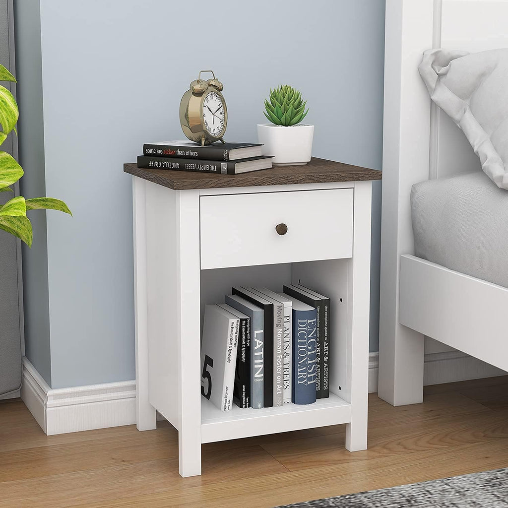 White 1-Drawer Wood Nightstand U674459
