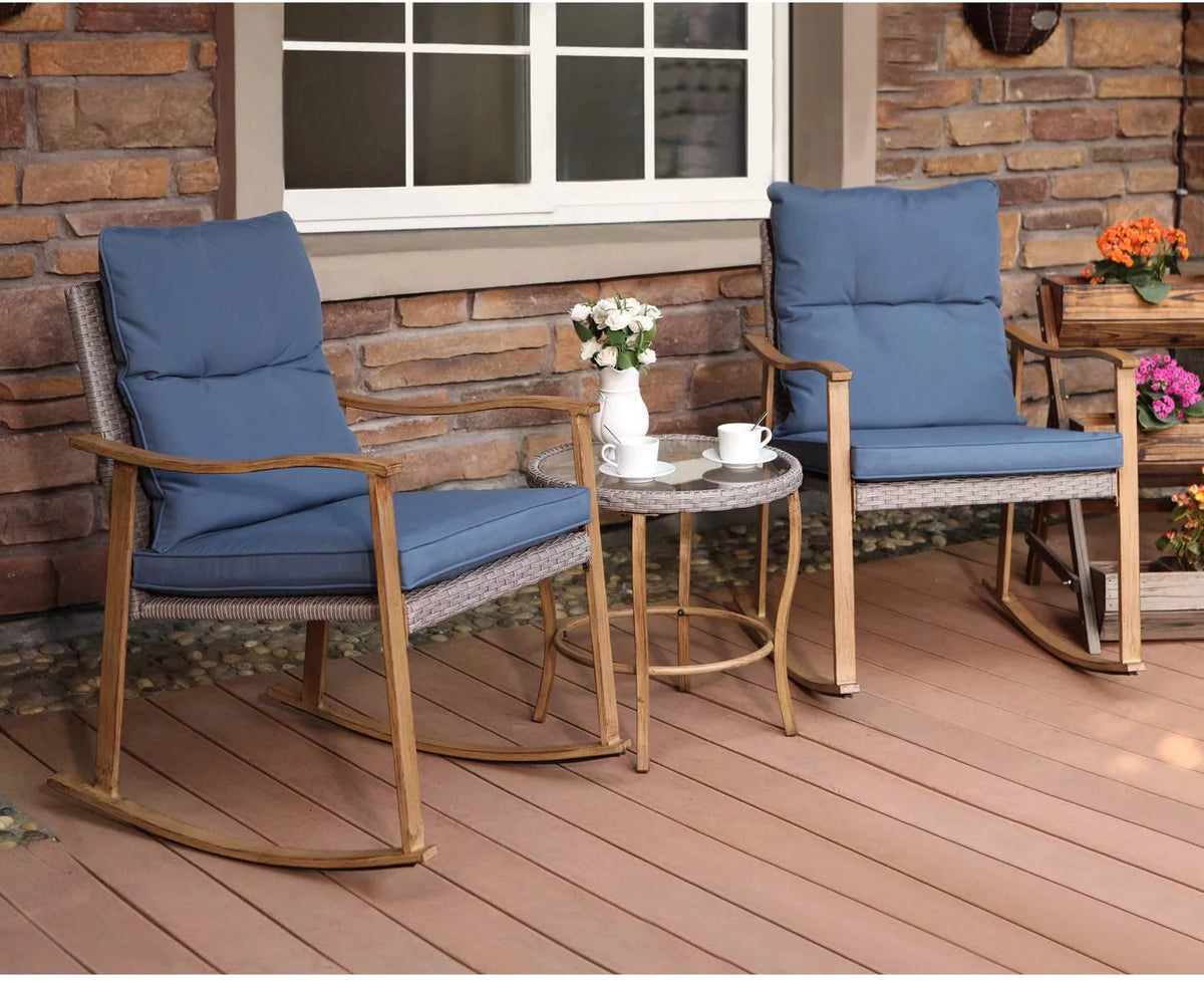 3 Piece Metal Bistro Set with Gray Cushions J854
