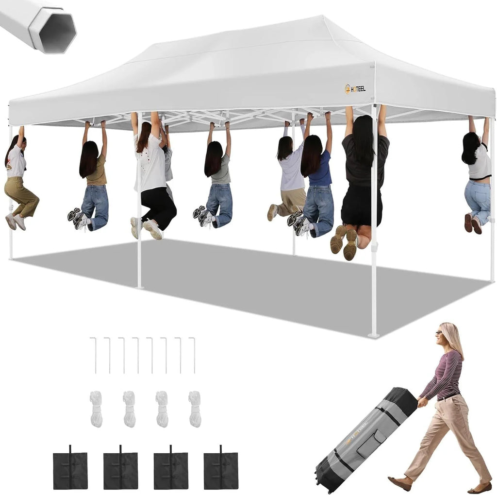 10x15 Heavy Duty Pop up Canopy Tent with 4 Sidewalls and Roller Bag, Black D234595