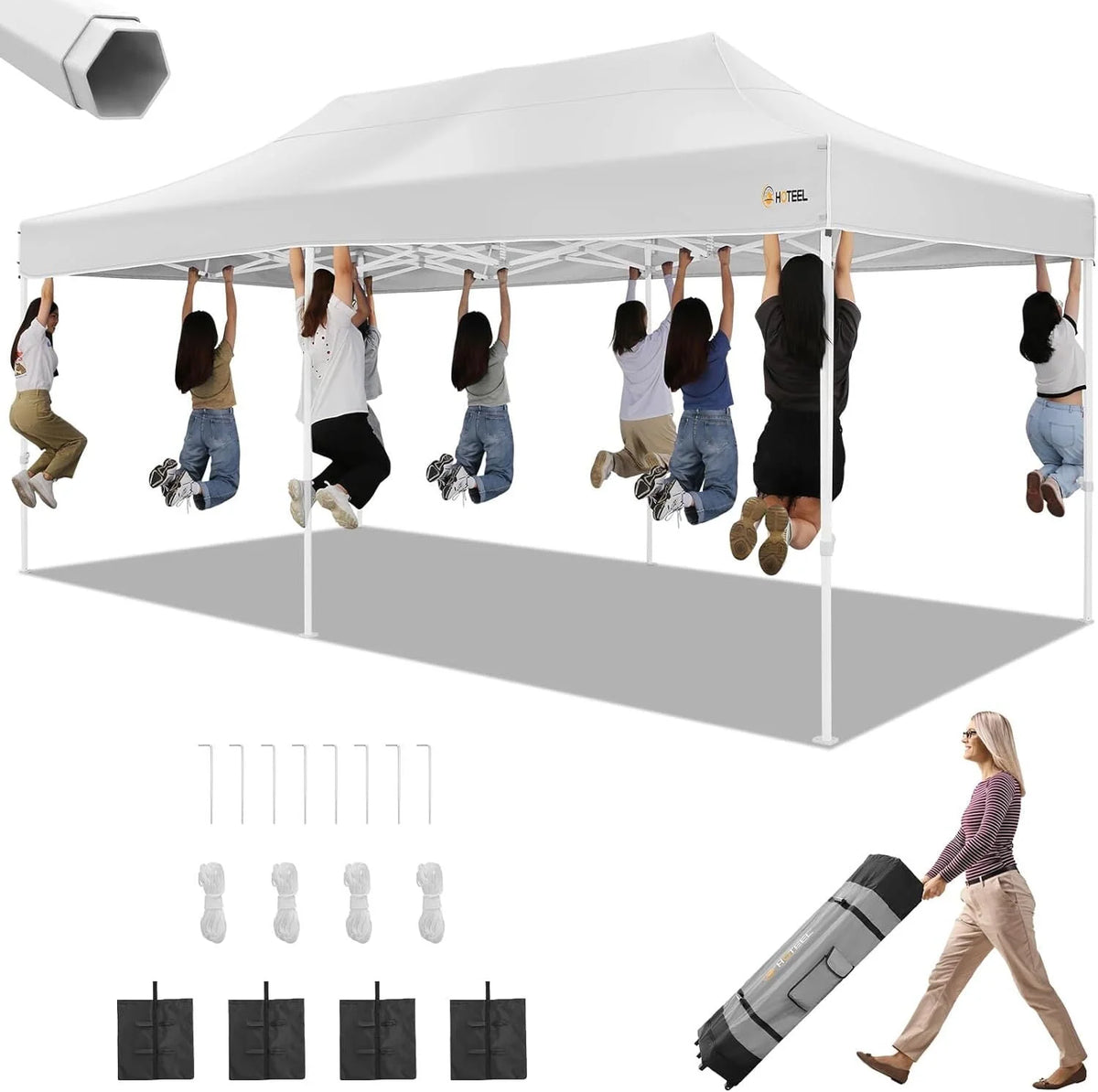 10x15 Heavy Duty Pop up Canopy Tent with 4 Sidewalls and Roller Bag, Black D234595