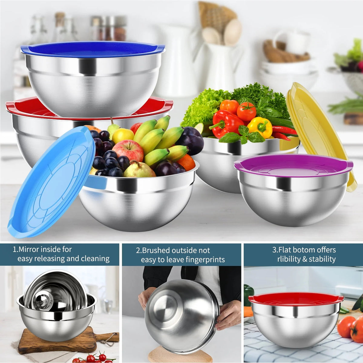 Stainless Steel Mixing Bowls Set with Lids 7 Pc C308234