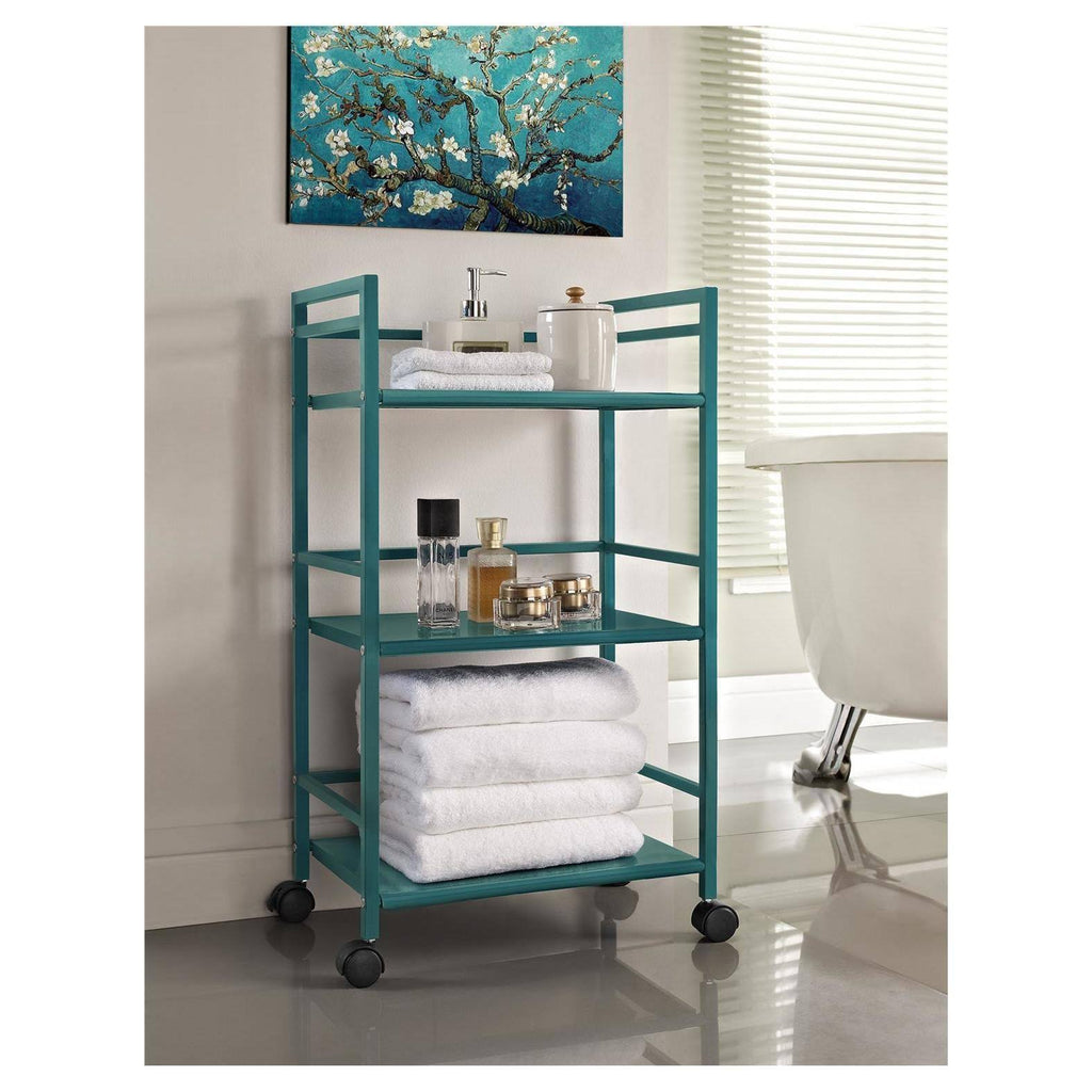 3 Shelf Metal Rolling Utility Cart Teal Q515799