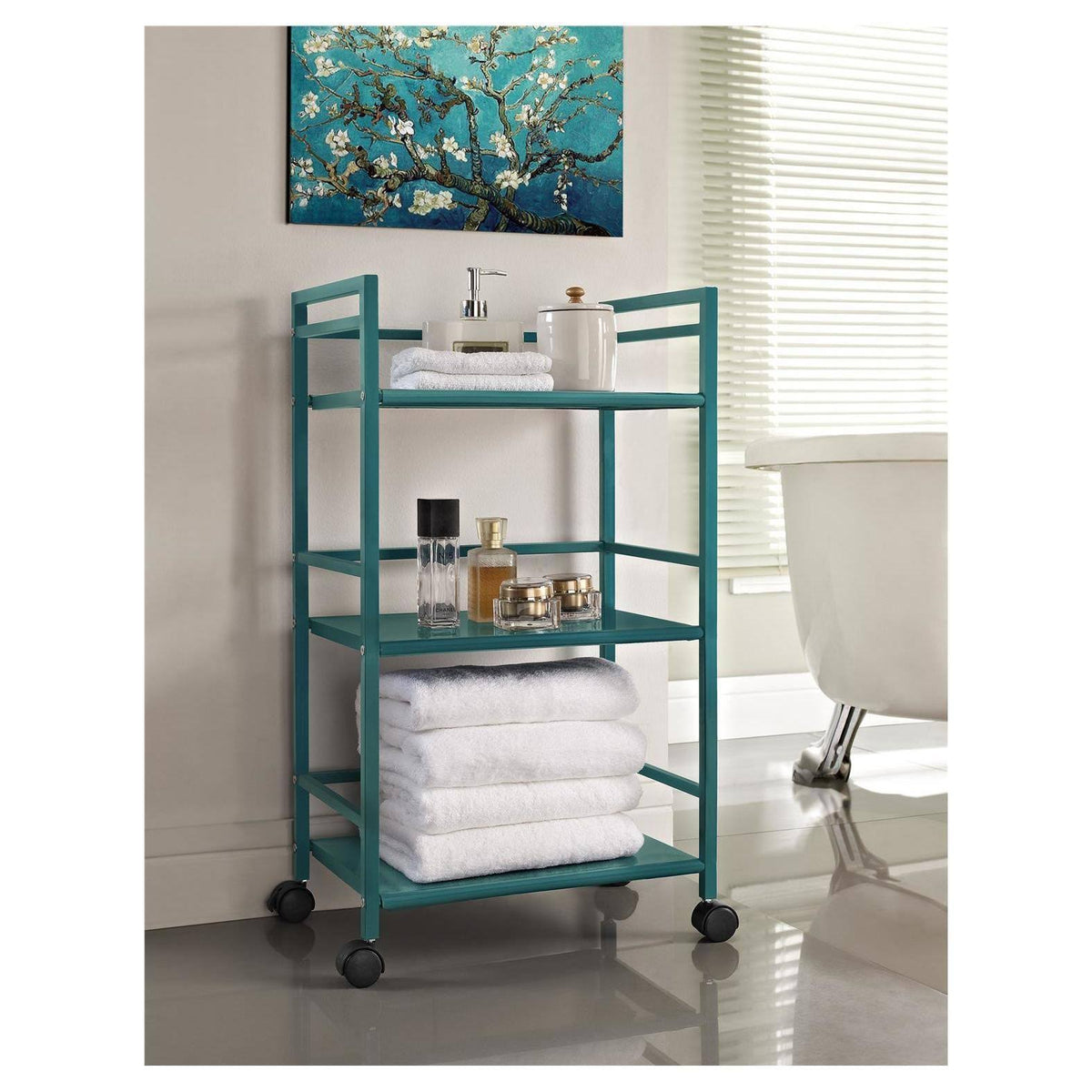 3 Shelf Metal Rolling Utility Cart Teal Q515799