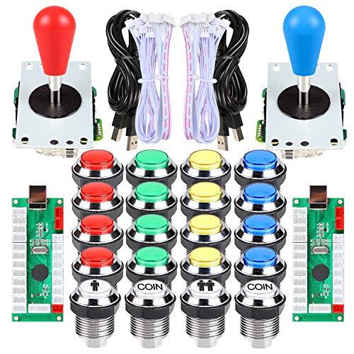 Arcade Gamepads and Controllers DIY Kit 2 Ellipse Oval Joystick 20 LED Chrome Buttons V4281