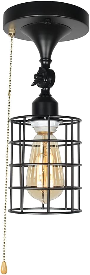 Black Metal Pull Chain Ceiling Light Fixture T4281