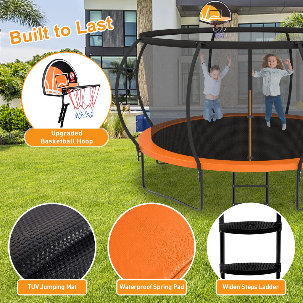Black Trampoline with Basketball Hoop and Enclosure V60524
