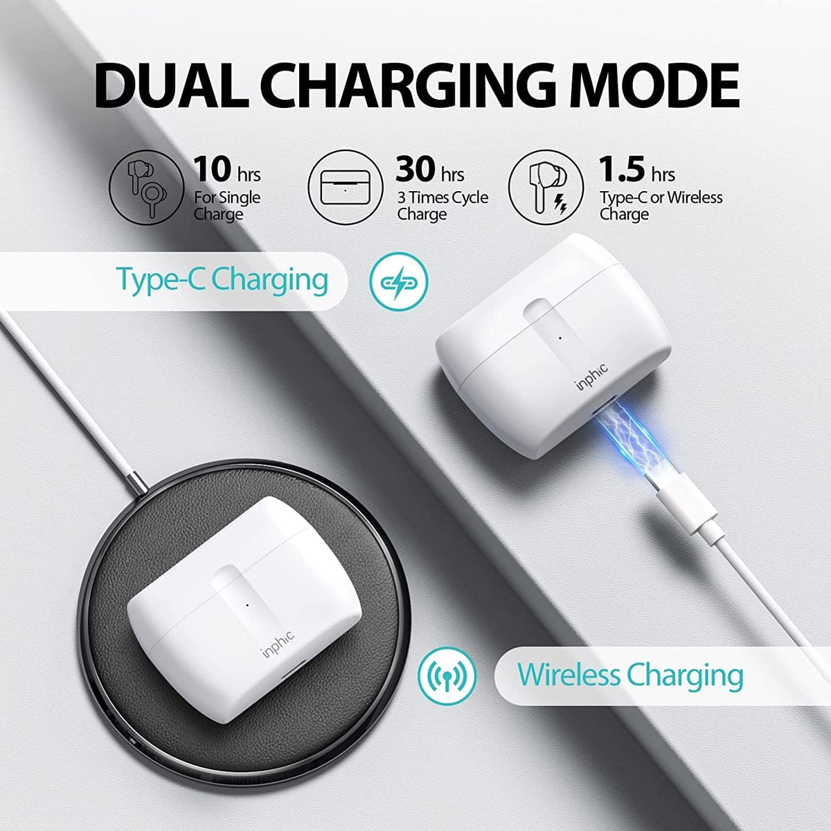 Wireless Bluetooth Earbuds Noise Cancelling IPX7 Waterproof with Microphone White Pack of 2 U22992