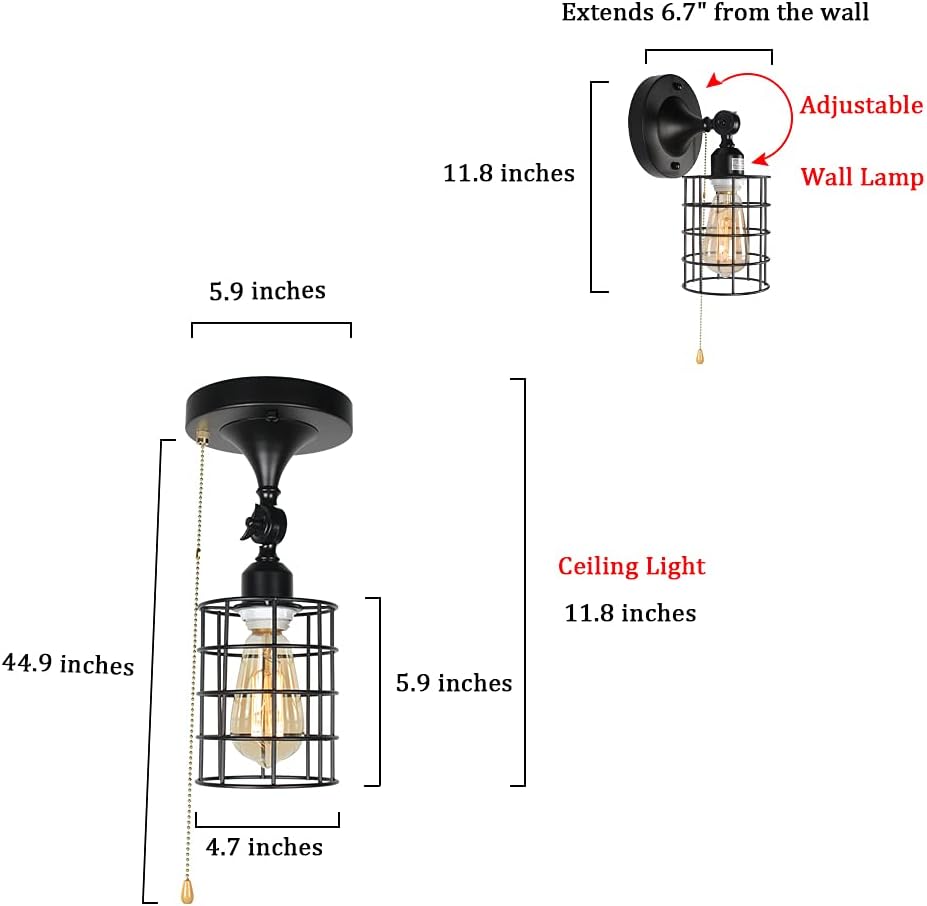 Black Metal Pull Chain Ceiling Light Fixture T4281