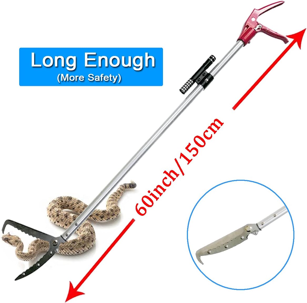 60 Inch Snake Tongs Reptile Grabber Wide Jaw Handling Tool R391047