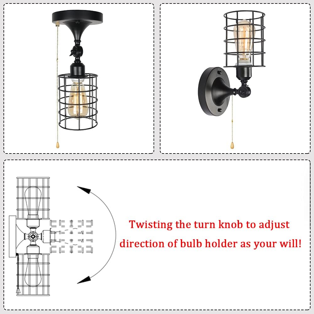 Black Metal Pull Chain Ceiling Light Fixture T4281