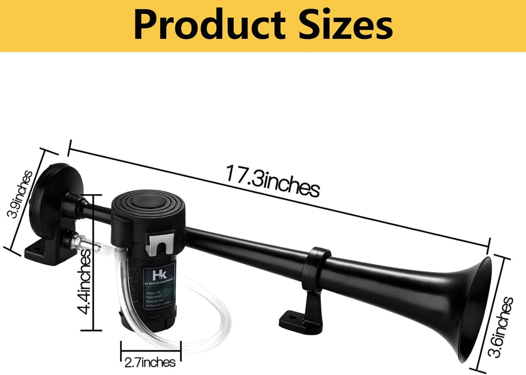 12V 150db Air Horn Kit with Compressor Single Trumpet Black A6015