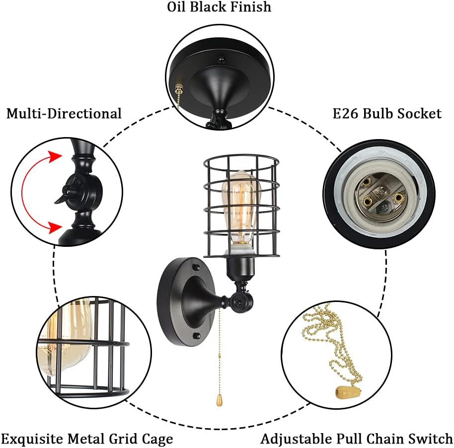 Black Metal Pull Chain Ceiling Light Fixture T4281