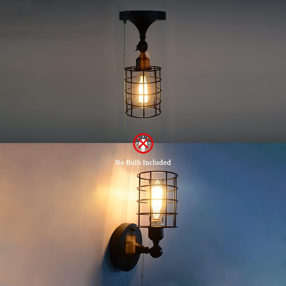 Black Metal Pull Chain Ceiling Light Fixture T4281