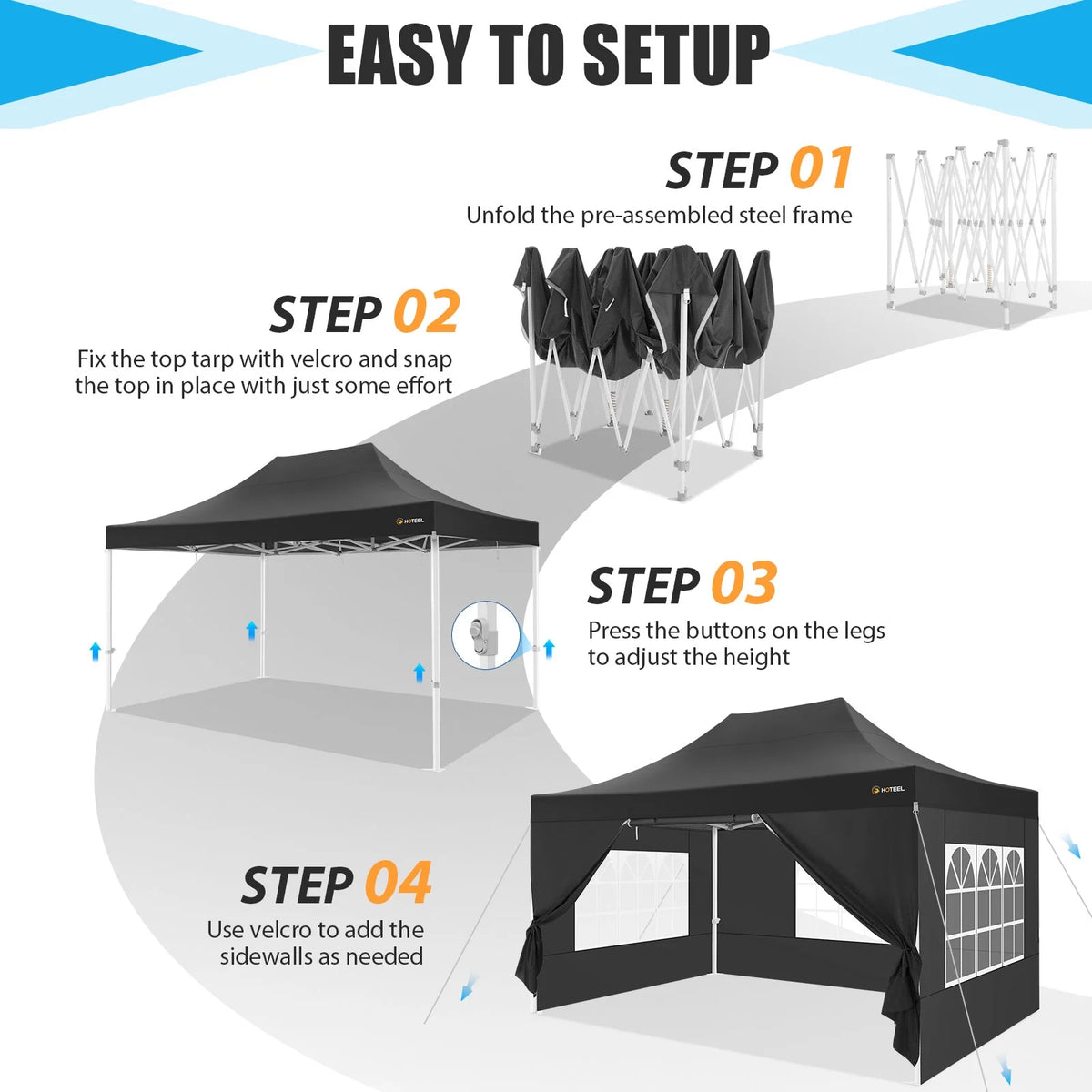 10x15 Heavy Duty Pop up Canopy Tent with 4 Sidewalls and Roller Bag, Black D234595