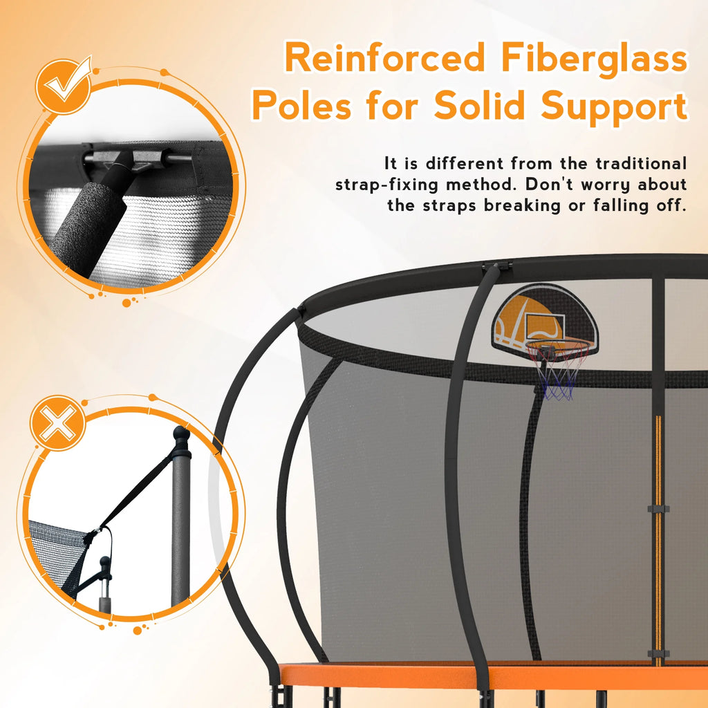 Black Trampoline with Basketball Hoop and Enclosure V60524